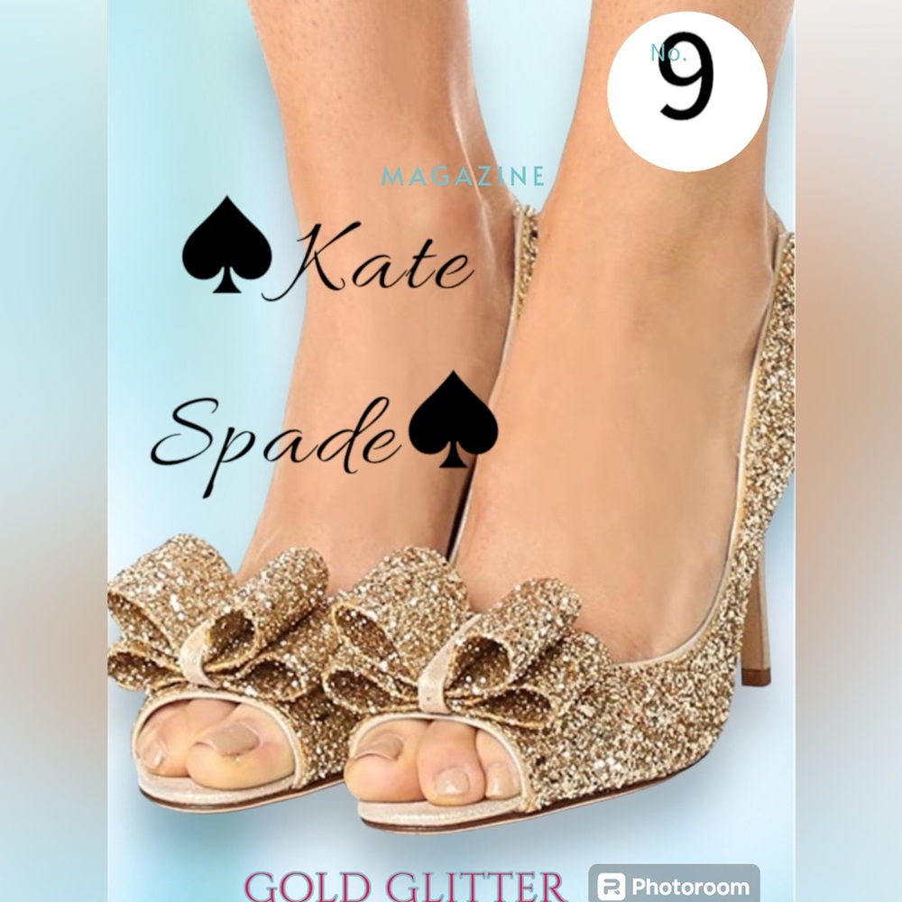 Kate Spade CHARM Gold Glitter Slingback Heels Size 9